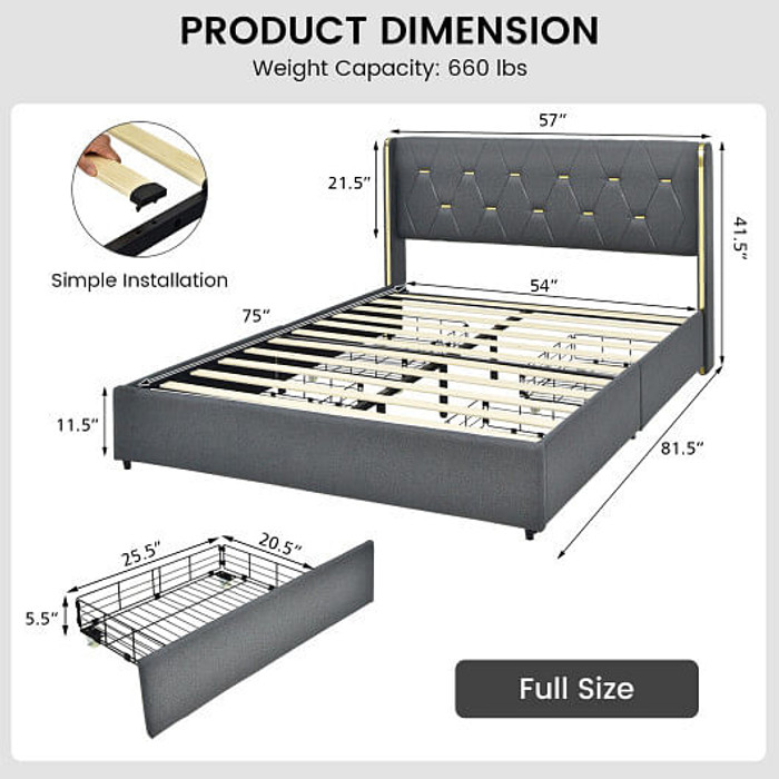 Full/Queen Size Upholstered Bed Frame with 4 Storage Drawers-Full Size B593-HU10228HS