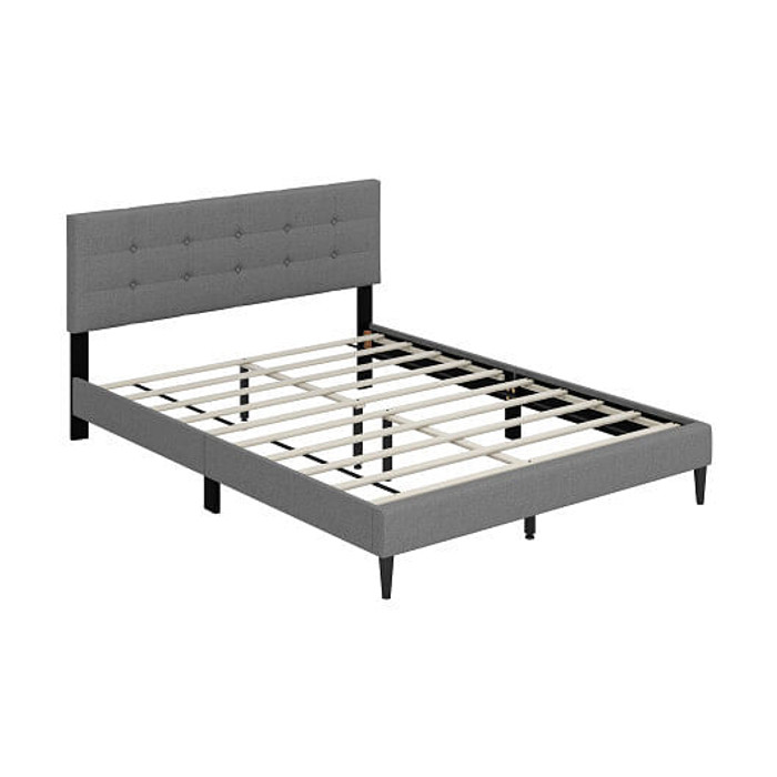 Queen Size Upholstered Platform Bed with Button Tufted Headboard-Gray B593-HU10569-Q