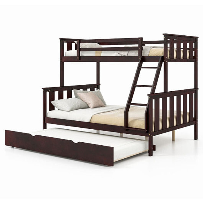 3-in-1 Twin Over Full Bunk Bed with Trundle and Ladder-Espresso B593-HU10655+