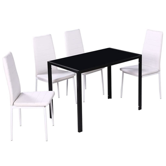 vidaXL Five Piece Dining Table and Chair Set Black and White A949-244119