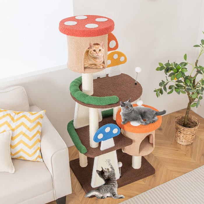 4-In-1 Cat Tree with 2 Condos and Platforms for Indoors-Multicolor - Color: Multicolor D681-PV10125CL