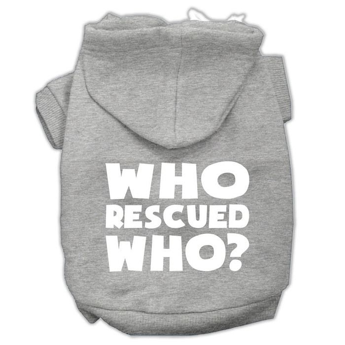 Who Rescued Who Screen Print Pet Hoodies Grey Size XL S508-62-140 XLGY