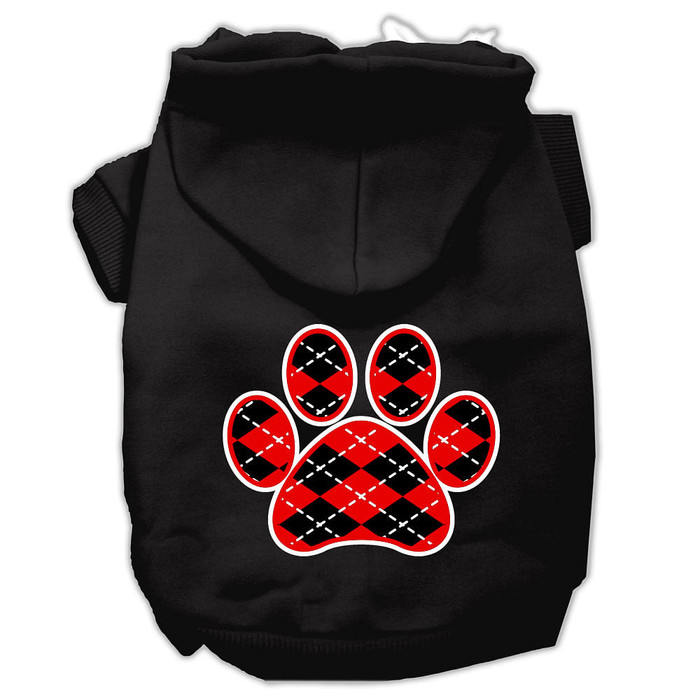 Argyle Paw Red Screen Print Pet Hoodies Black Size Lg S528-62-115 LGBK