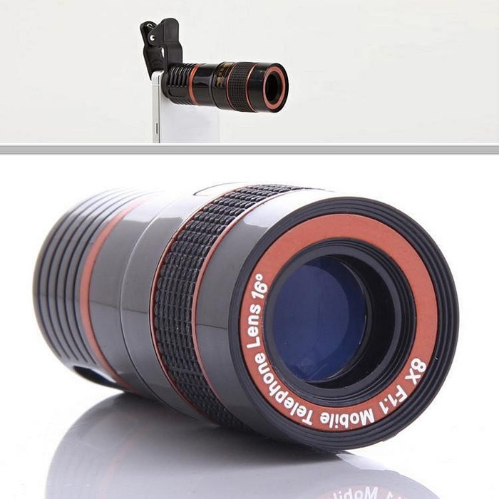 Color: Black/Red - Telephoto PRO Clear Image Lens Zooms 8 times closer! For all Smart Phones & Tabl K290-1259538840