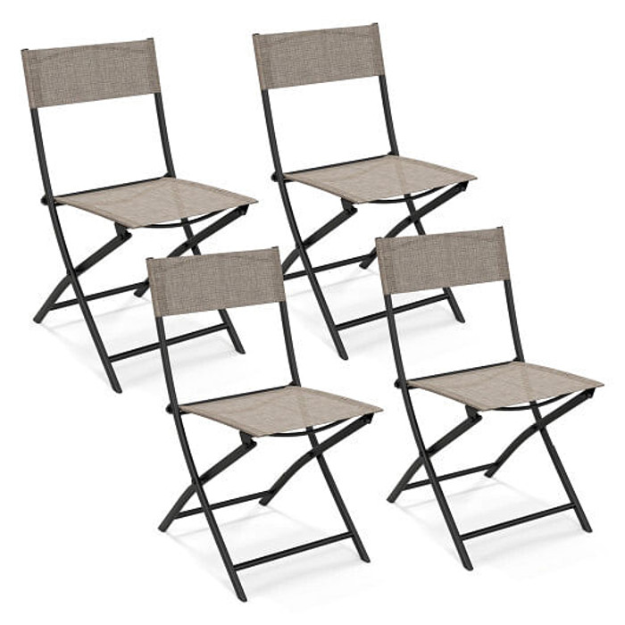 Patio Folding Chairs Set of 4 Lightweight Camping Chairs with Breathable Seat-Brown B593-NP11423-4