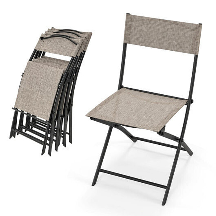 Patio Folding Chairs Set of 4 Lightweight Camping Chairs with Breathable Seat-Brown B593-NP11423-4
