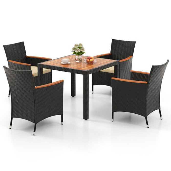 5 Pieces Patio Dining Table Set for 4 with Umbrella Hole - Color: Black D681-HW71908+