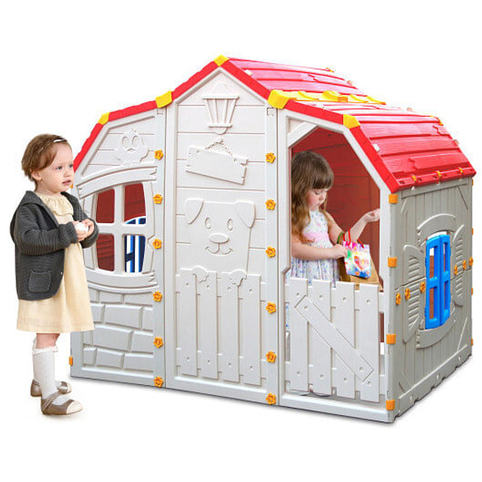 Cottage Kids Playhouse with Openable Windows and Working Door - Color: Multicolor D681-TY345988