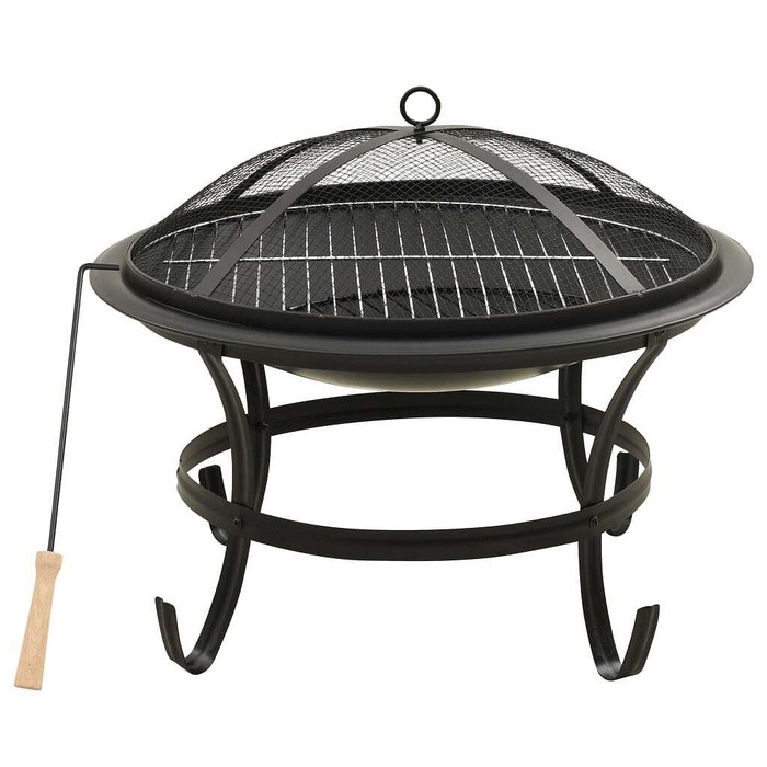 vidaXL 2-in-1 Fire Pit and BBQ with Poker 22"x22"x19.3" Steel A949-313350