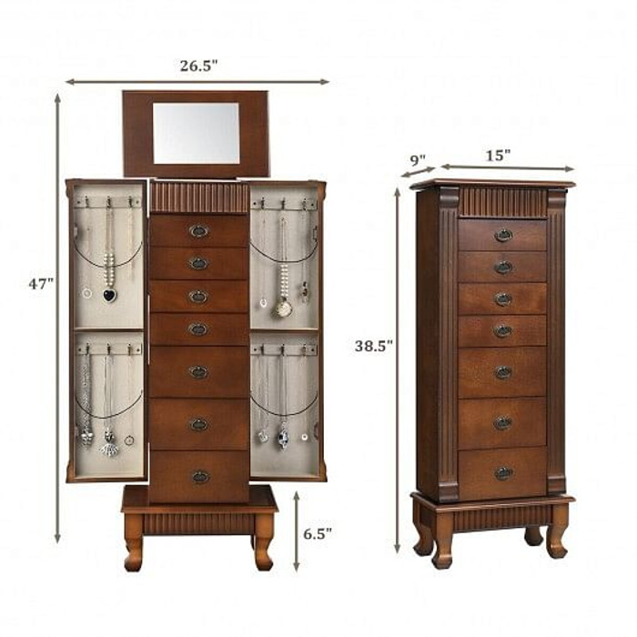 Wooden Jewelry Armoire Cabinet Storage Chest with Drawers and Swing Doors B593-HW65837