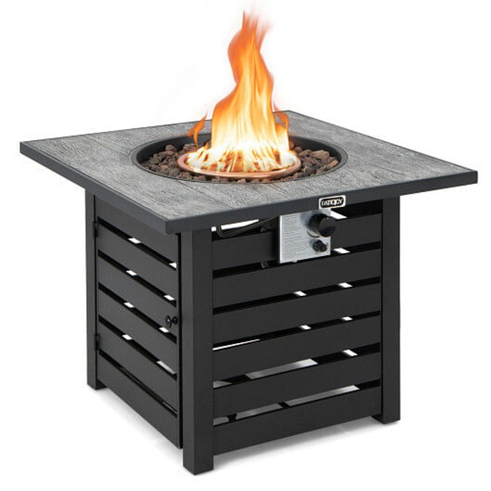 Square Propane Fire Pit Table with Lava Rocks and Rain Cover - Color: Black D681-NP10459