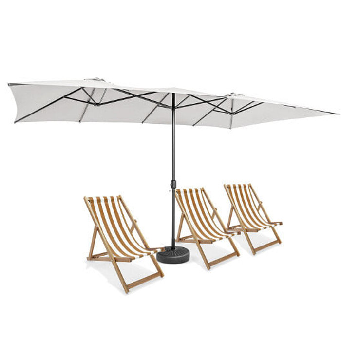 15 Feet Double-Sized Patio Umbrella with Crank Handle and Vented Tops-Beige - Color: Beige D681-NP11129BE