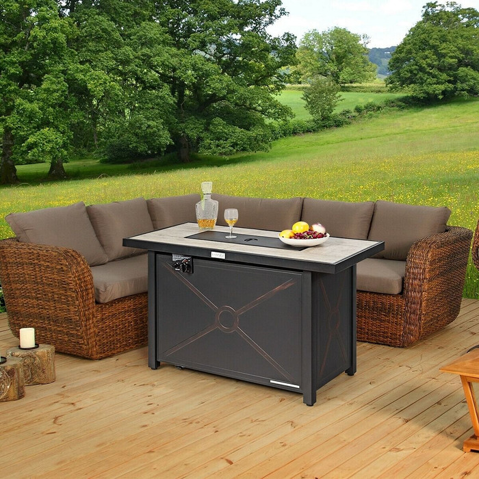 42 Inch 60000 BTU Propane Fire Pit Table with Ceramic Tabletop - Color: Black D681-OP70369