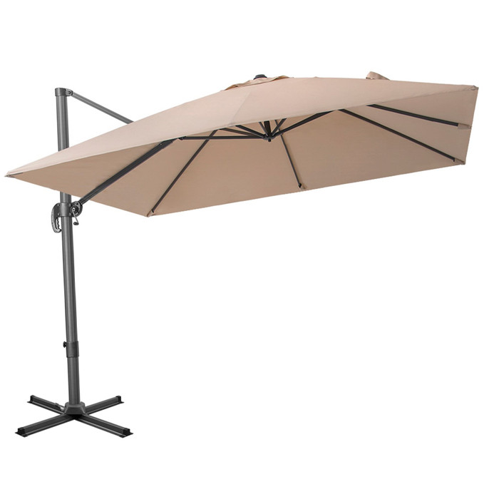 10' Tan Polyester Square Tilt Cantilever Patio Umbrella With Stand N270-485623