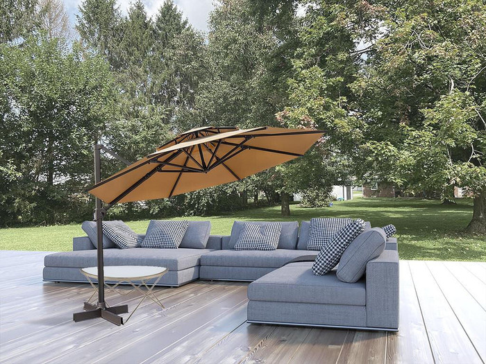 12' Tan Polyester Round Tilt Cantilever Patio Umbrella With Stand N270-485631