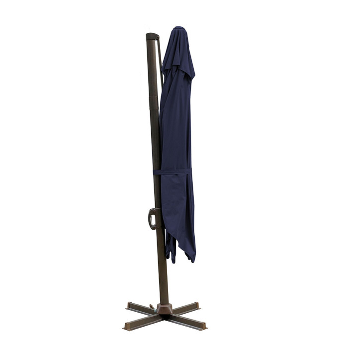 10' Navy Blue Polyester Square Tilt Cantilever Patio Umbrella With Stand N270-485644