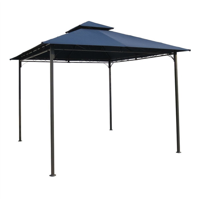 10Ft x 10Ft Outdoor Garden Gazebo with Iron Frame and Navy Blue Canopy Q280-NBG984514