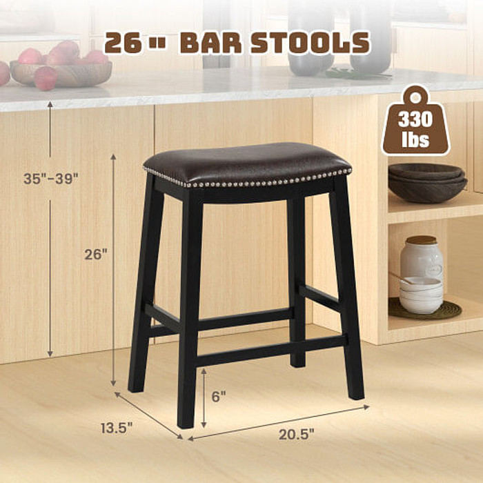 26 Inch Counter Height Bar Stool Set of 2 with Upholstered Seat-Brown - Color: Brown D681-JV11360BN