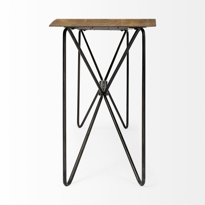 Light Brown Live Edge Solid Acacia Wood Console Table With Black Matte Iron Frame N270-380246