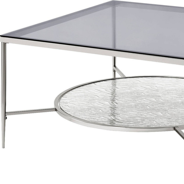 32" Chrome And Clear Glass Square Coffee Table With Shelf N270-486074