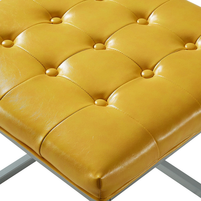 18" Yellow Faux Leather And Gray Cube Ottoman N270-487775