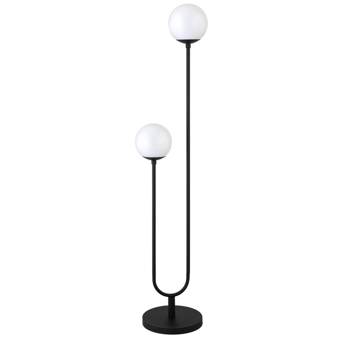 69" Black Two Light Novelty Floor Lamp With White Frosted Glass Globe Shade N270-523431