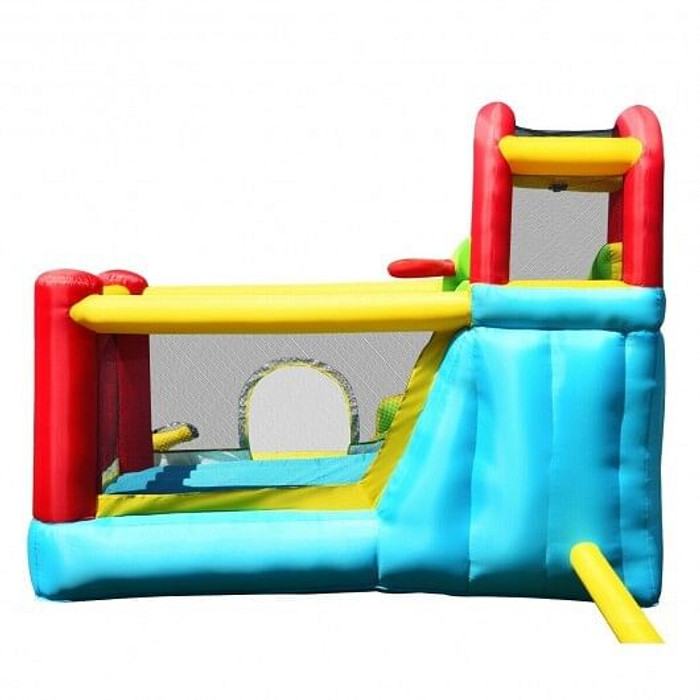 6-in-1 Inflatable Bounce House with Climbing Wall and Basketball Hoop without Blower - Color: Blue D681-OP70410