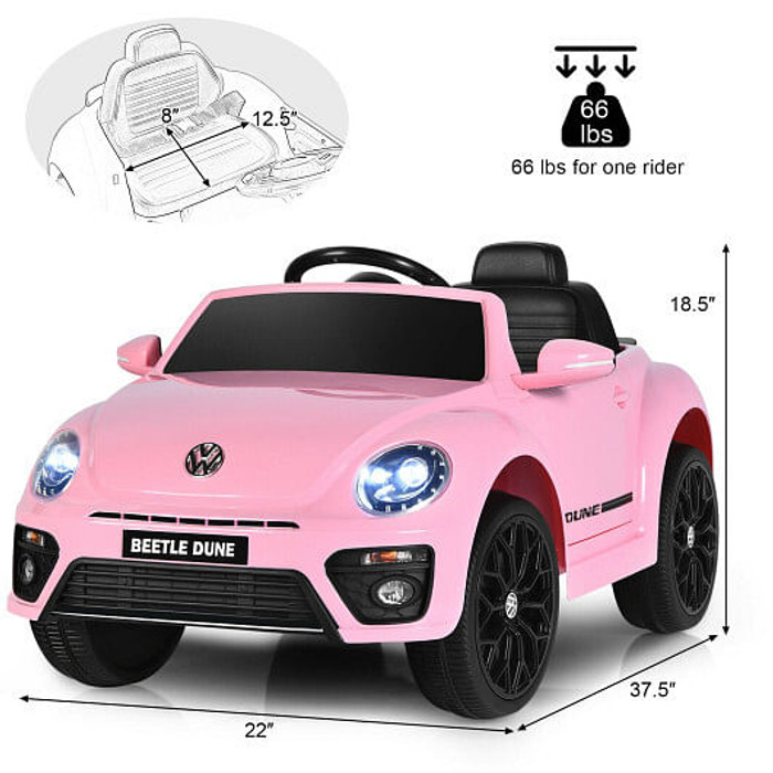 Volkswagen Beetle Kids Electric Ride On Car with Remote Control-Pink - Color: Pink D681-TQ10040PI