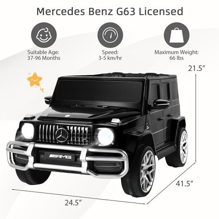 12V Mercedes-Benz G63 Licensed Kids Ride On Car with Remote Control-Black - Color: Black D681-TQ10041DK