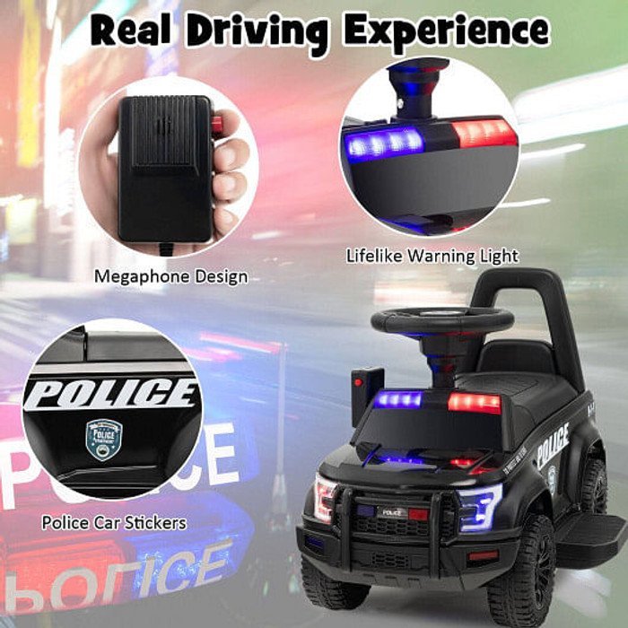 6V Kids Ride On Police Car with Real Megaphone and Siren Flashing Lights-Black - Color: Black D681-TQ10111US-BK