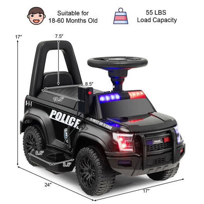 6V Kids Ride On Police Car with Real Megaphone and Siren Flashing Lights-Black - Color: Black D681-TQ10111US-BK