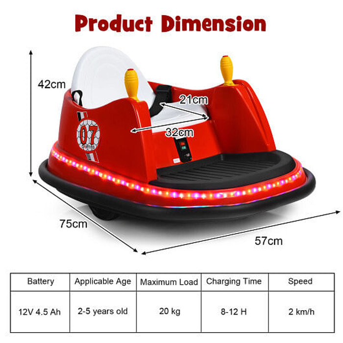 12V Electric Kids Ride On Bumper Car with Flashing Lights for Toddlers-Red - Color: Red D681-TQ10161US-RE