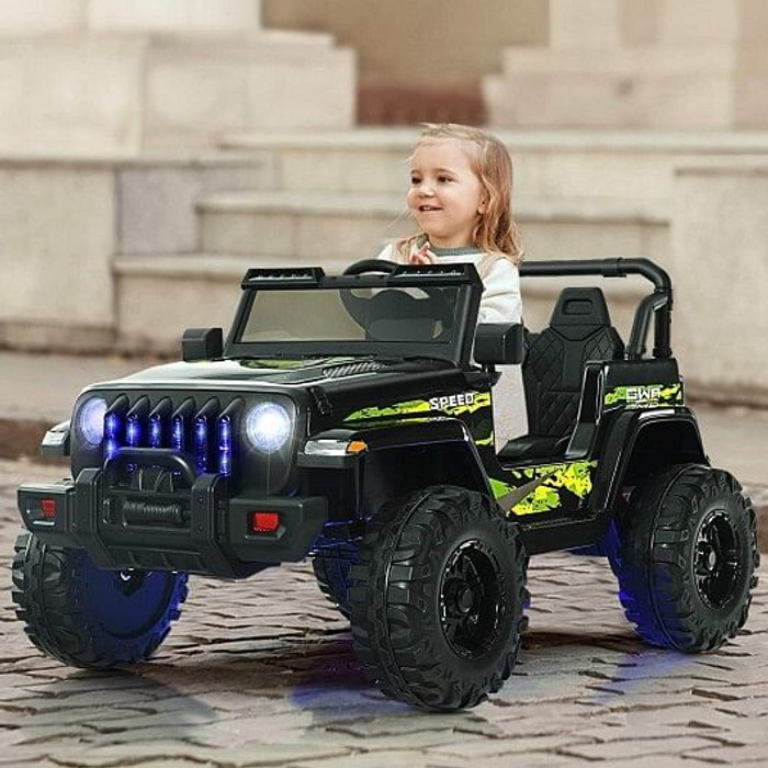 12V Kids Ride-on Jeep Car with 2.4 G Remote Control-Black & Green - Color: Black & Green D681-TY328019BK