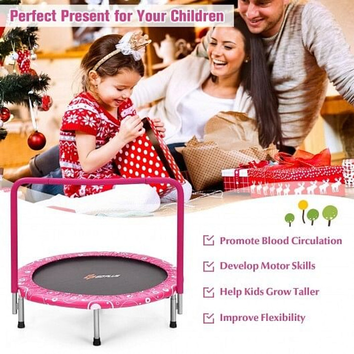 36 Inch Kids Trampoline Mini Rebounder with Full Covered Handrail-Pink B593-TW10006