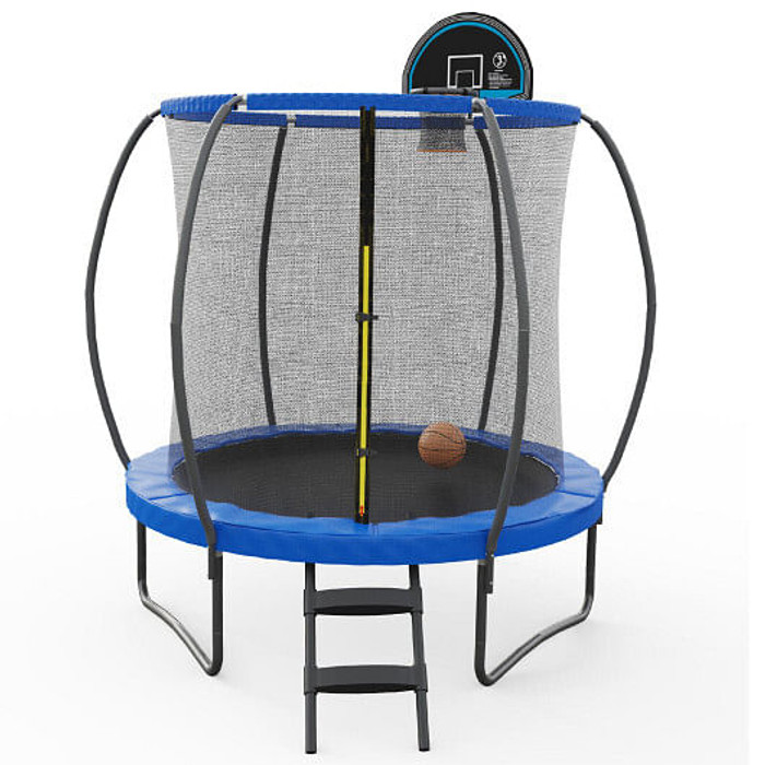 8 Feet Recreational Trampoline with Basketball Hoop and Net Ladder - Color: Blue - Size: 8 ft D681-TW10073+