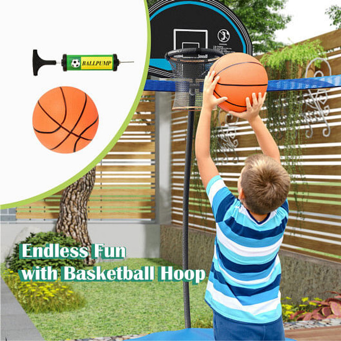 8 Feet Recreational Trampoline with Basketball Hoop and Net Ladder - Color: Blue - Size: 8 ft D681-TW10073+