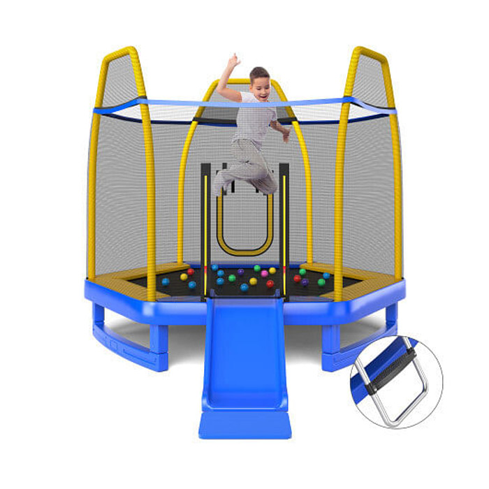 7 Feet Trampoline with Ladder and Slide for Indoor and Outdoor-Blue - Color: Blue D681-TW10085BL