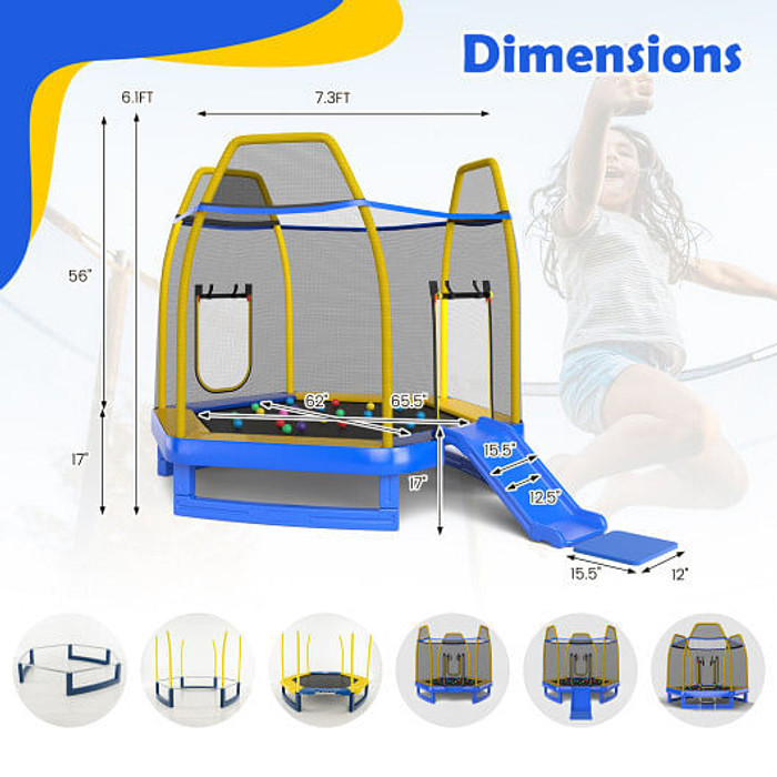 7 Feet Trampoline with Ladder and Slide for Indoor and Outdoor-Blue - Color: Blue D681-TW10085BL