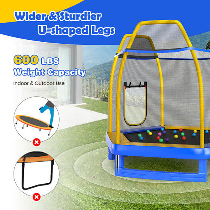 7 Feet Trampoline with Ladder and Slide for Indoor and Outdoor-Blue - Color: Blue D681-TW10085BL