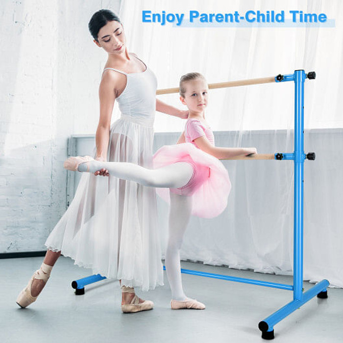 47 Inch Double Ballet Barre with Anti-Slip Footpads-Blue B593-SP37446 47 Inch Double Ballet Barre with Anti-Slip Footpads-Blue B593-SP37446