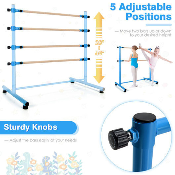 47 Inch Double Ballet Barre with Anti-Slip Footpads-Blue B593-SP37446 47 Inch Double Ballet Barre with Anti-Slip Footpads-Blue B593-SP37446