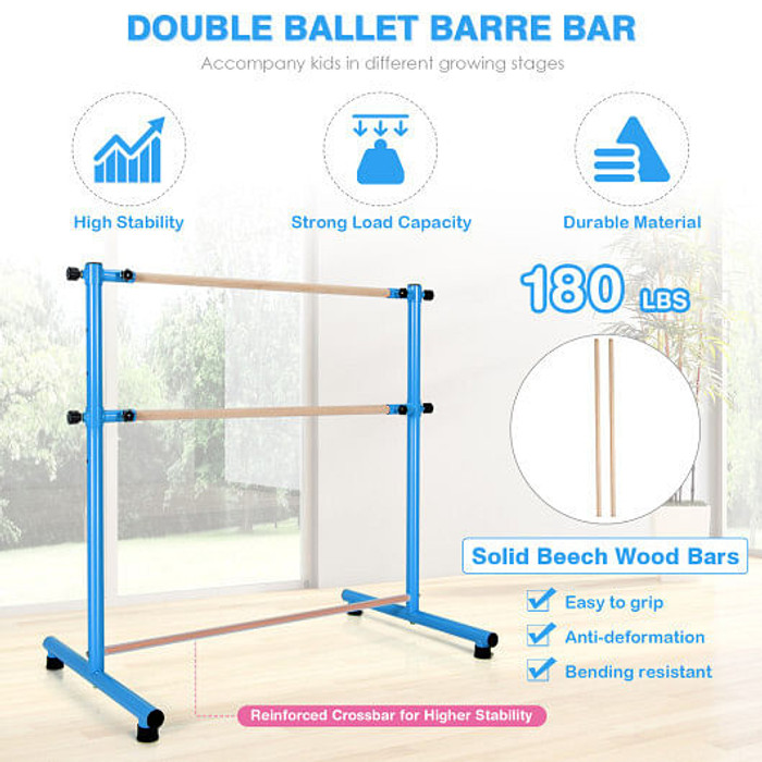 47 Inch Double Ballet Barre with Anti-Slip Footpads-Blue B593-SP37446 47 Inch Double Ballet Barre with Anti-Slip Footpads-Blue B593-SP37446