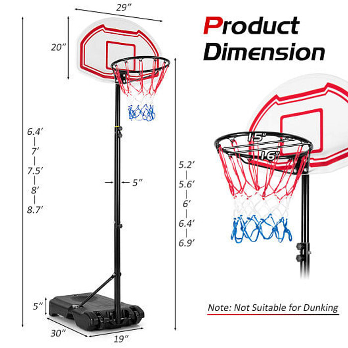 Height Adjustable Basketball Hoop with 2 Nets and Fillable Base B593-SP37815