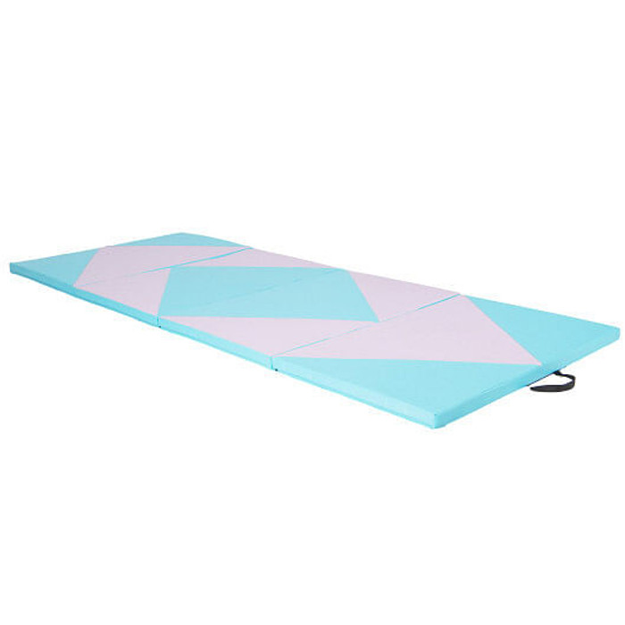 4-Panel PU Leather Folding Exercise Gym Mat with Hook and Loop Fasteners-Pink & Blue - Color: Pink  D681-FH10101BL