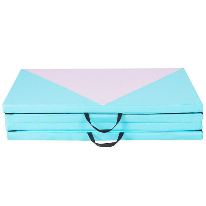 4-Panel PU Leather Folding Exercise Gym Mat with Hook and Loop Fasteners-Pink & Blue - Color: Pink  D681-FH10101BL