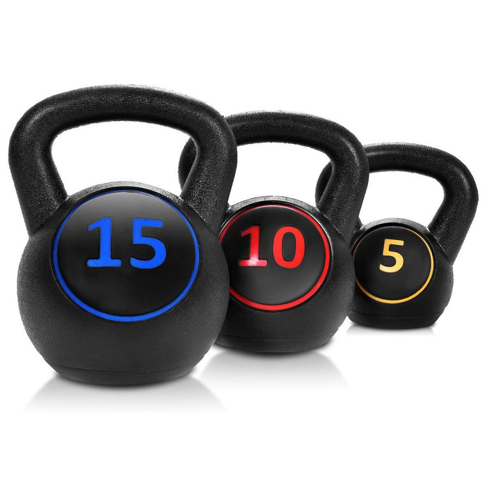 3 Pieces 5 10 15lbs Kettlebell Weight Set - Color: Black D681-SP35198