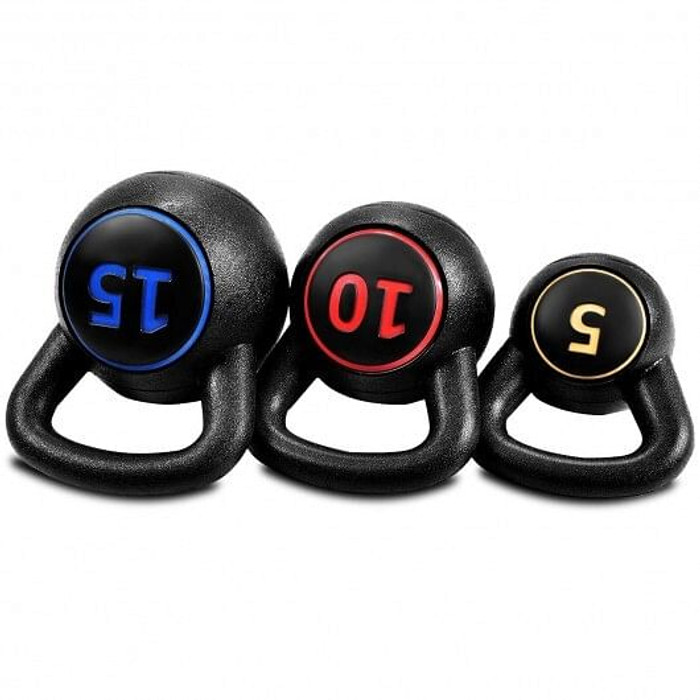 3 Pieces 5 10 15lbs Kettlebell Weight Set - Color: Black D681-SP35198