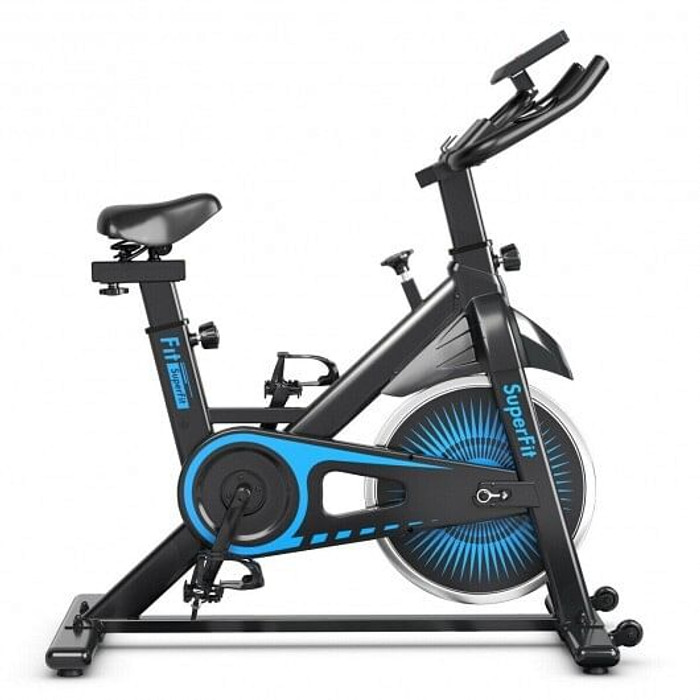 Indoor Silent Belt Drive Adjustable Resistance Cycling Stationary Bike-Blue - Color: Blue D681-SP37040BK