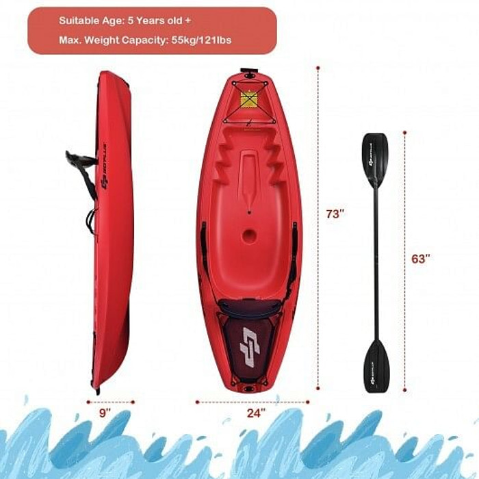 6 Feet Youth Kids Kayak with Bonus Paddle and Folding Backrest for Kid Over 5-Red - Color: Red D681-SP37507RE