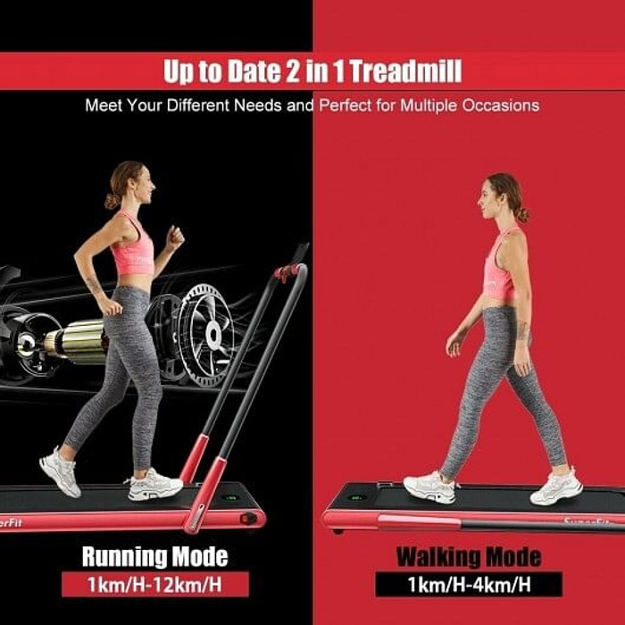 2-in-1 Folding Treadmill with Remote Control and LED Display-Red - Color: Red - Size: 2-2.75 HP D681-SP37513RE